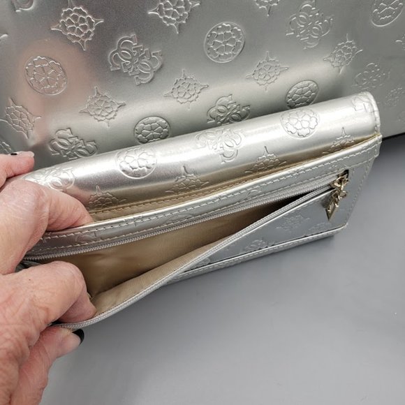 Guess Peony Dome Satchel and Wallet/Clutch in Silver - Picture 4 of 11